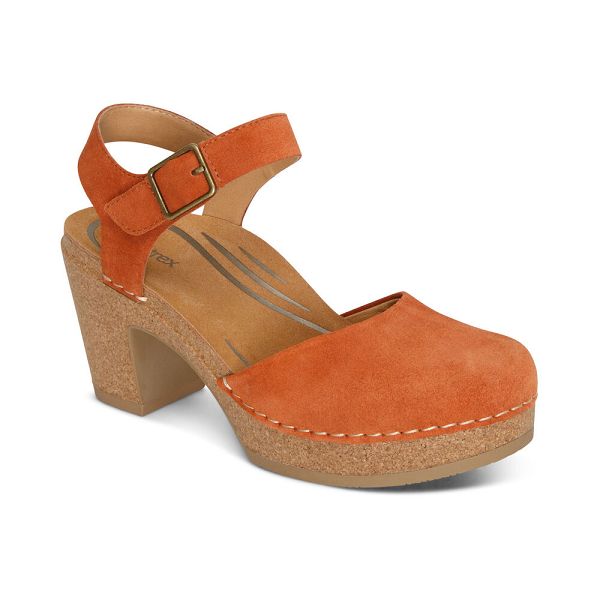 Aetrex Women's Finley Closed Toe Heel Wedge Sandals - Orange | USA CG4RO3K